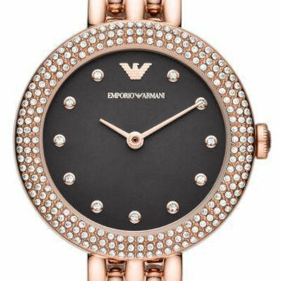 Emporio Armani Rosa Quartz Mother of Pearl Black Dial Rose Gold Steel Strap Watch For Women - AR11372